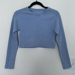 aerie Light Blue Long Sleeve Cropped Sweatshirt